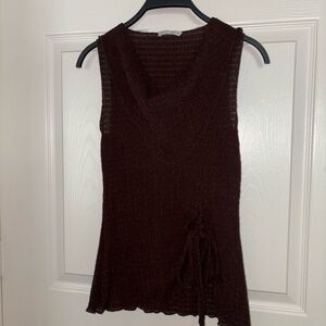 Zara Brown Sleeveless Textured Knit Cowlneck Top